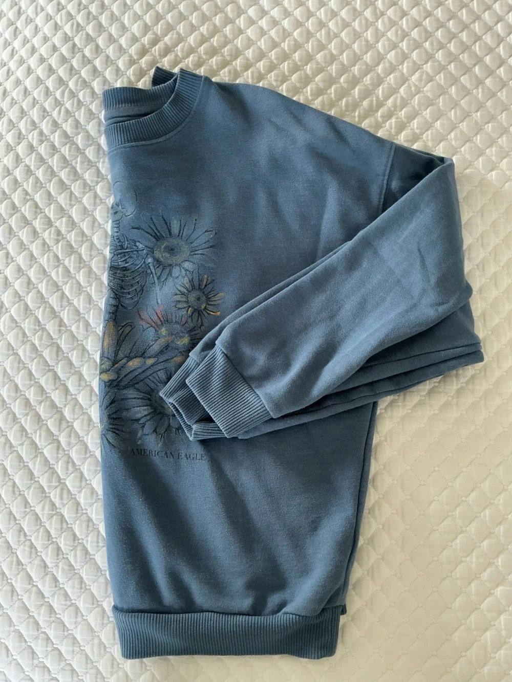 American Eagle Outfitters Dusty Blue Skeleton & Floral Crewneck Sweatshirt M - Picture 8 of 11